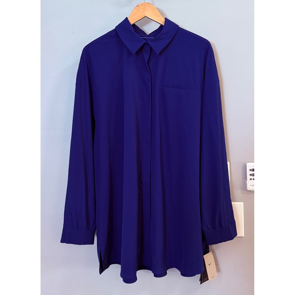 Nike Dri-FIT PerfectStretch Shirt Womens Medium Blue Oversized Button Up 722281